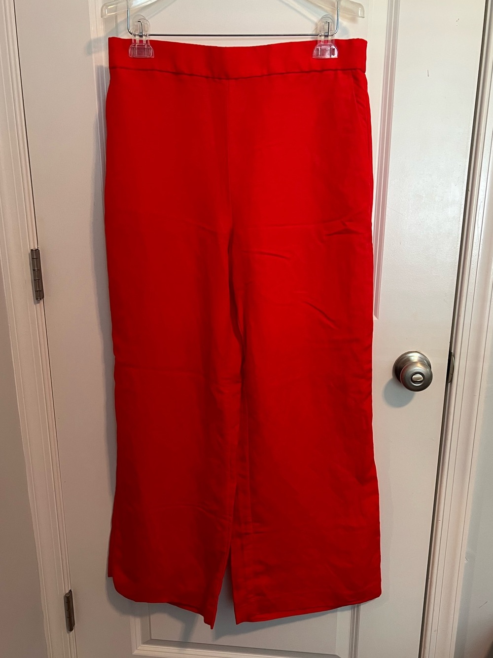 Ann Taylor Linen Blend Wide-Leg High-Rise Pants in Bright Red